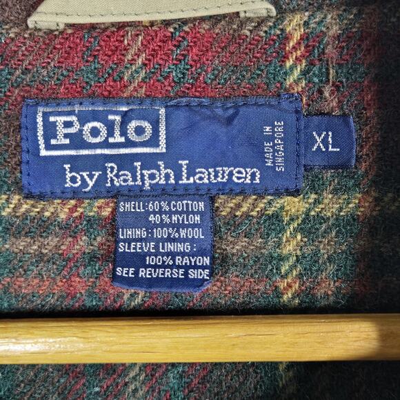 Vintage Polo Ralph Lauren Coat Mens XL Olive Hooded Parka Plaid Wool Cape 90s - Picture 4 of 15